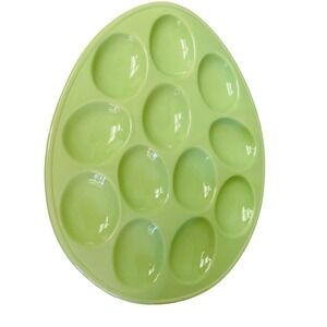 Fresh Decor Deviled Egg Platter Green Ceramic Easter 12 Slot Excellent Egg Shape